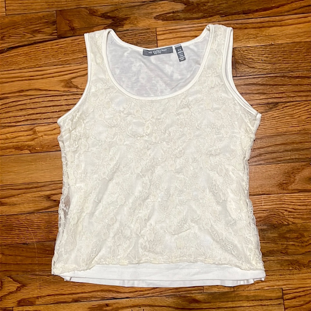White Flower Lace Shell Top Petite Small